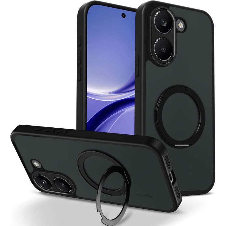 Захисний чохол Deexe Matte Skin Kickstand with MagSafe для Xiaomi Poco X8 Pro - Transparent / Black: фото 1 з 8