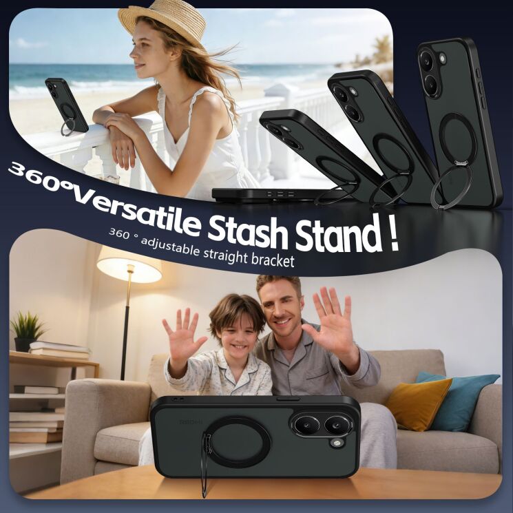 Захисний чохол Deexe Matte Skin Kickstand with MagSafe для Xiaomi Poco X8 Pro - Transparent / Black: фото 7 з 8