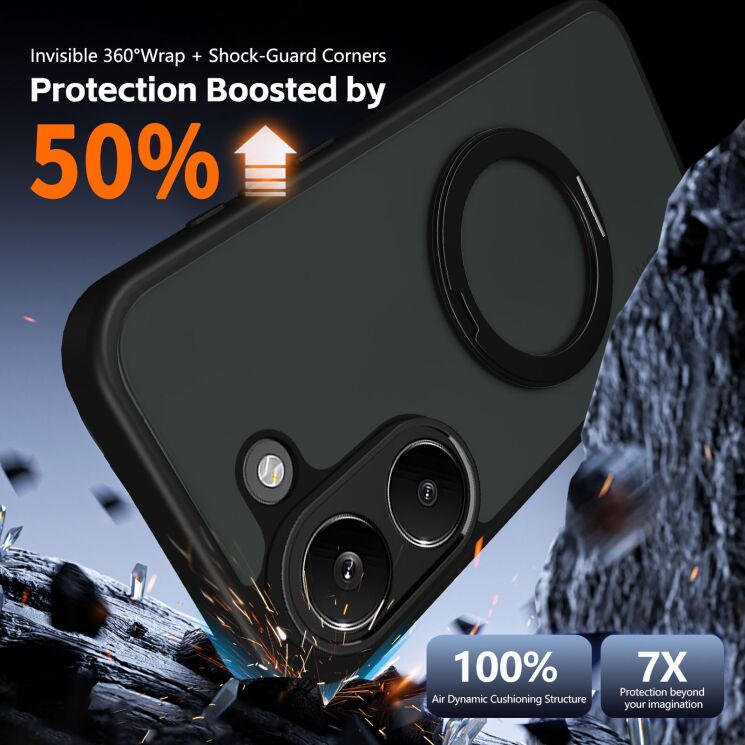 Захисний чохол Deexe Matte Skin Kickstand with MagSafe для Xiaomi Poco X8 Pro - Transparent / Black: фото 2 з 8