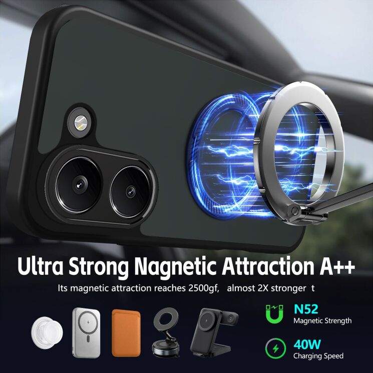 Захисний чохол Deexe Matte Skin Kickstand with MagSafe для Xiaomi Poco X8 Pro - Transparent / Black: фото 5 з 8