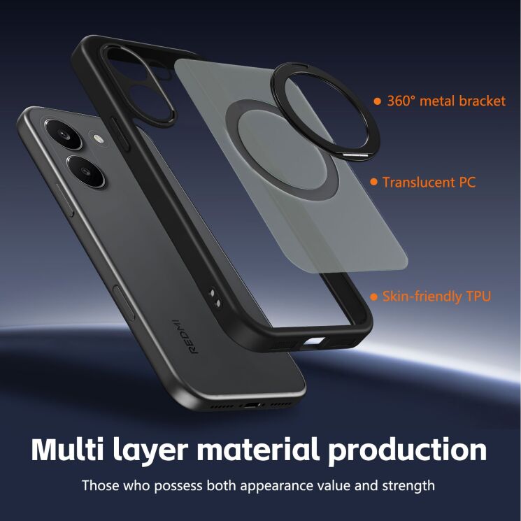 Захисний чохол Deexe Matte Skin Kickstand with MagSafe для Xiaomi Poco X8 Pro - Transparent / Black: фото 8 з 8