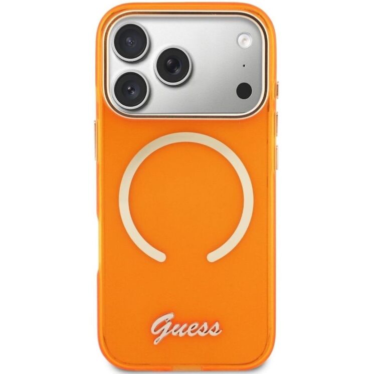 Защитный чехол Guess IML Script Metal MagSafe для iPhone 17 Pro (GUHMP17L5HTCSMSO) - Orange: фото 2 из 9