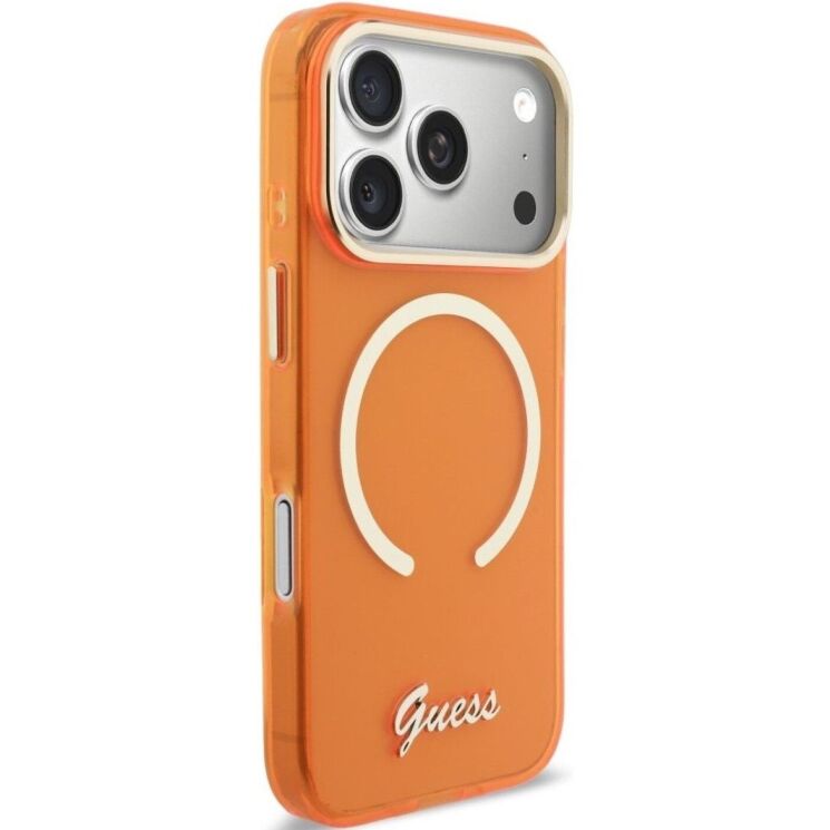 Защитный чехол Guess IML Script Metal MagSafe для iPhone 17 Pro (GUHMP17L5HTCSMSO) - Orange: фото 4 из 9