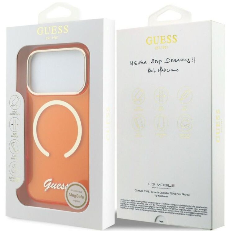 Защитный чехол Guess IML Script Metal MagSafe для iPhone 17 Pro (GUHMP17L5HTCSMSO) - Orange: фото 8 из 9