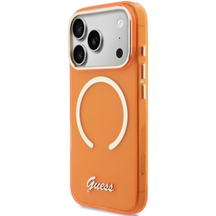 Защитный чехол Guess IML Script Metal MagSafe для iPhone 17 Pro (GUHMP17L5HTCSMSO) - Orange: фото 3 из 9