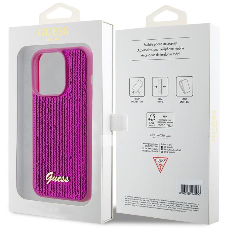 Защитный чехол Guess Sequin Script Metal для Apple iPhone 15 Pro (GUHCP15LPSFDGSF) - Magenta: фото 8 из 8