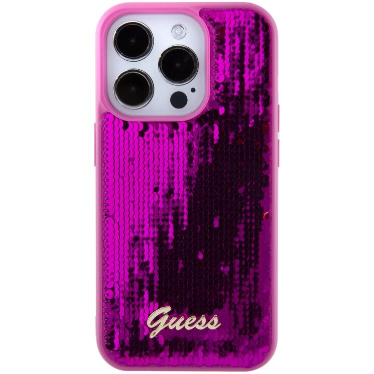 Защитный чехол Guess Sequin Script Metal для Apple iPhone 15 Pro (GUHCP15LPSFDGSF) - Magenta: фото 3 из 8
