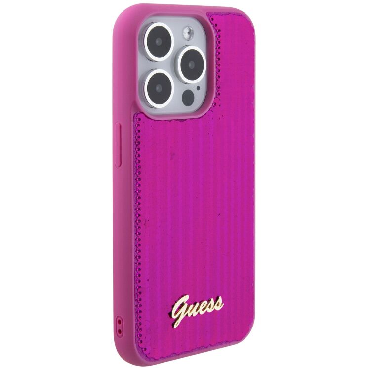 Защитный чехол Guess Sequin Script Metal для Apple iPhone 15 Pro (GUHCP15LPSFDGSF) - Magenta: фото 4 из 8