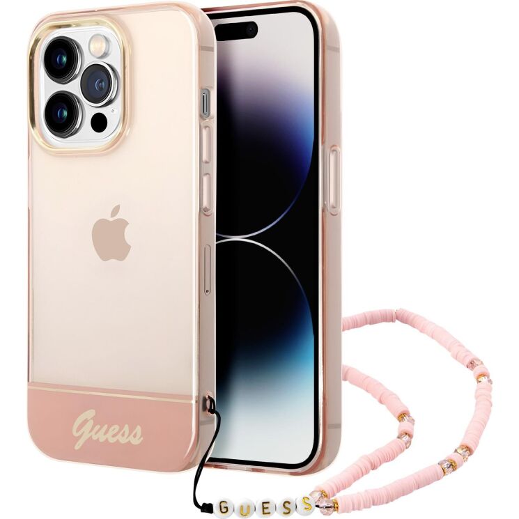 Защитный чехол Guess Translucent Pearl Strap для Apple iPhone 14 Pro Max (GUHCP14XHGCOHP) - Pink: фото 1 из 8