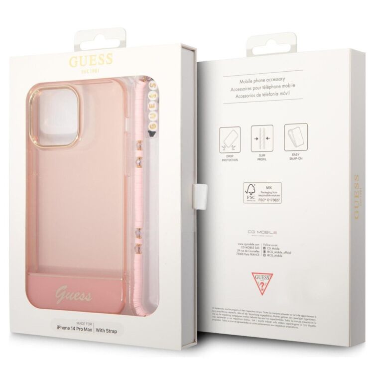 Защитный чехол Guess Translucent Pearl Strap для Apple iPhone 14 Pro Max (GUHCP14XHGCOHP) - Pink: фото 8 из 8
