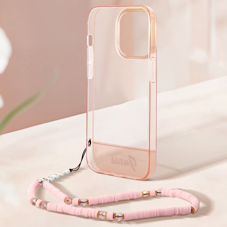 Защитный чехол Guess Translucent Pearl Strap для Apple iPhone 14 Pro Max (GUHCP14XHGCOHP) - Pink: фото 7 из 8
