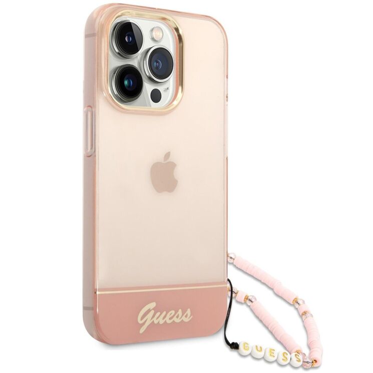 Защитный чехол Guess Translucent Pearl Strap для Apple iPhone 14 Pro Max (GUHCP14XHGCOHP) - Pink: фото 2 из 8