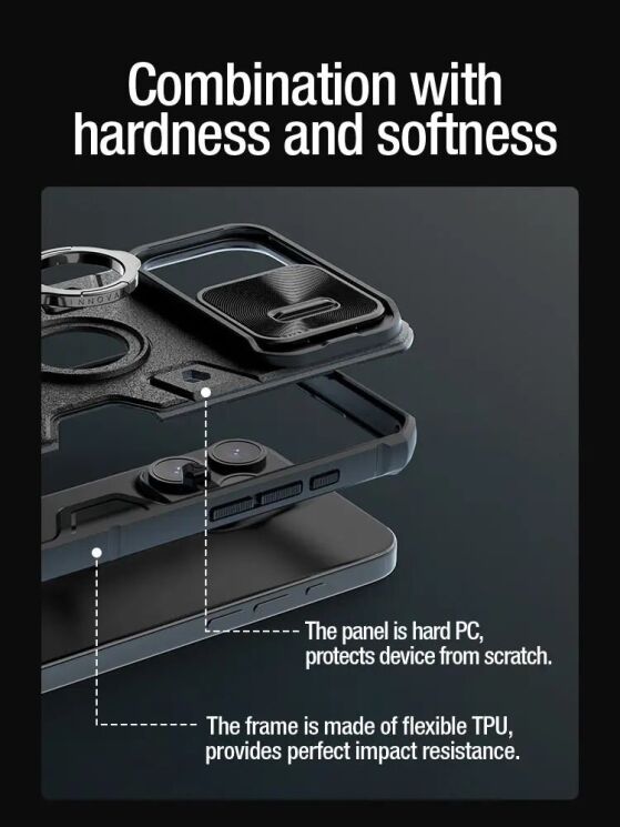 Защитный чехол NILLKIN CamShield Armor для Apple iPhone 15 Pro Max - Black: фото 8 из 17