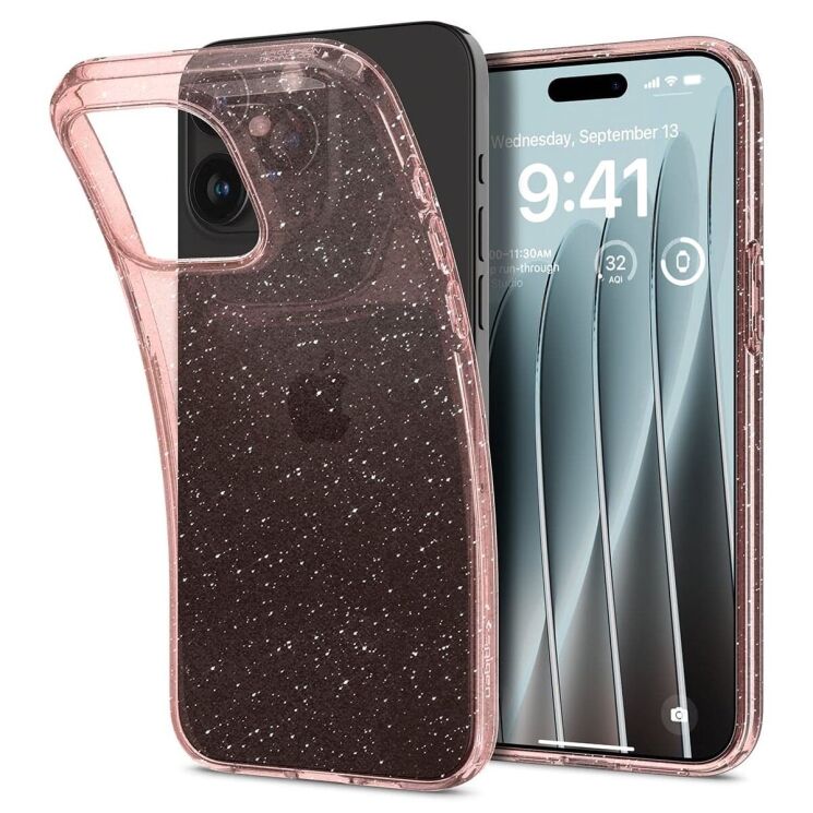 Защитный чехол Spigen (SGP) Liquid Crystal Glitter для Apple iPhone 15 Pro Max - Rose Quartz: фото 1 из 17