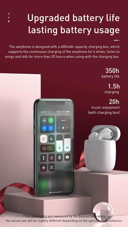 Бездротові навушники Baseus Encok True Wireless Earphones W04 (NGW04-02) - White: фото 17 з 24