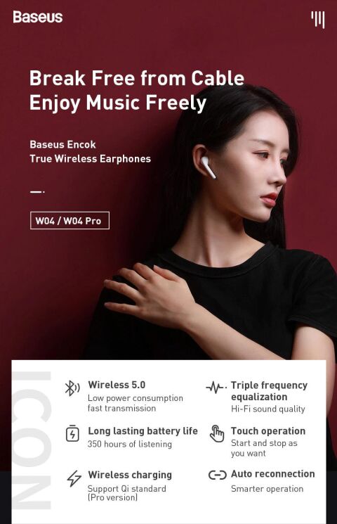 Бездротові навушники Baseus Encok True Wireless Earphones W04 (NGW04-02) - White: фото 6 з 24