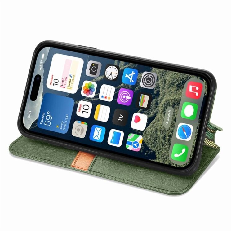 Чехол Deexe Rhombus Wallet для Apple iPhone 16e - Green: фото 3 из 10