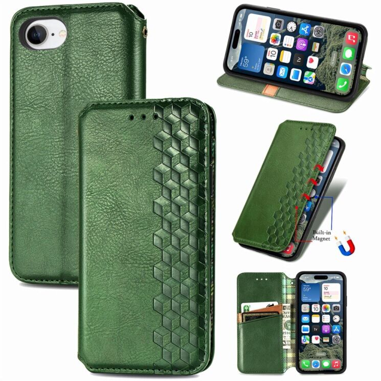 Чехол Deexe Rhombus Wallet для Apple iPhone 16e - Green: фото 4 из 10