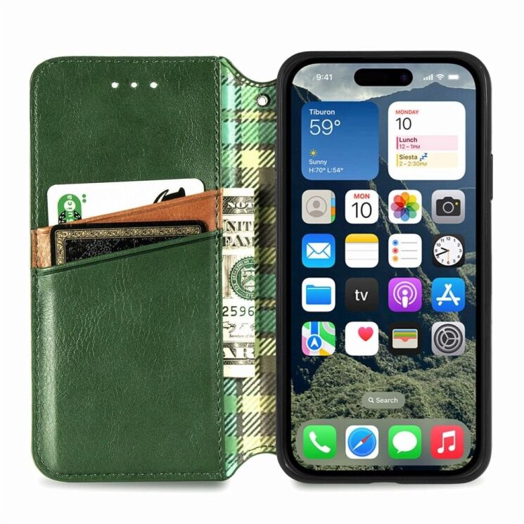 Чехол Deexe Rhombus Wallet для Apple iPhone 16e - Green: фото 2 из 10