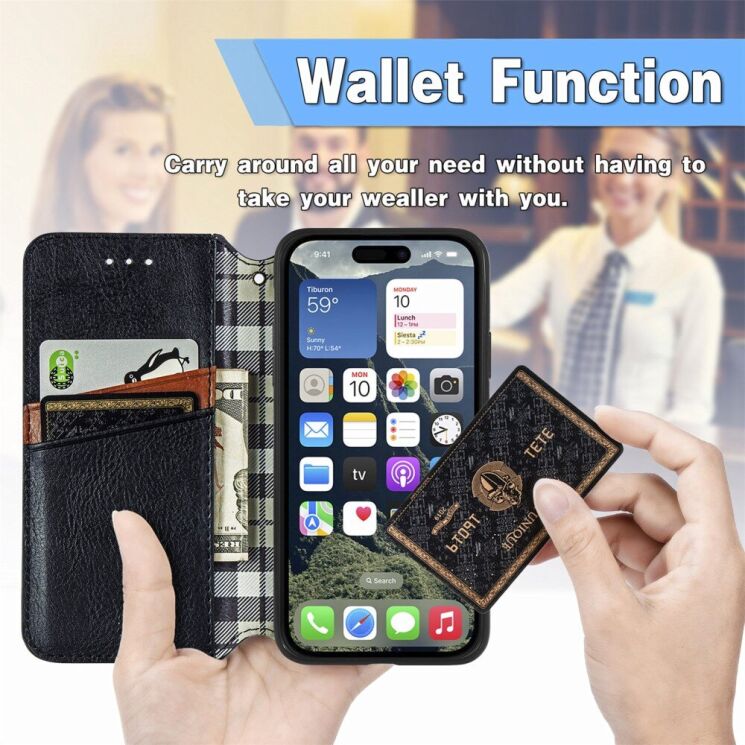 Чехол Deexe Rhombus Wallet для Apple iPhone 16e - Green: фото 10 из 10