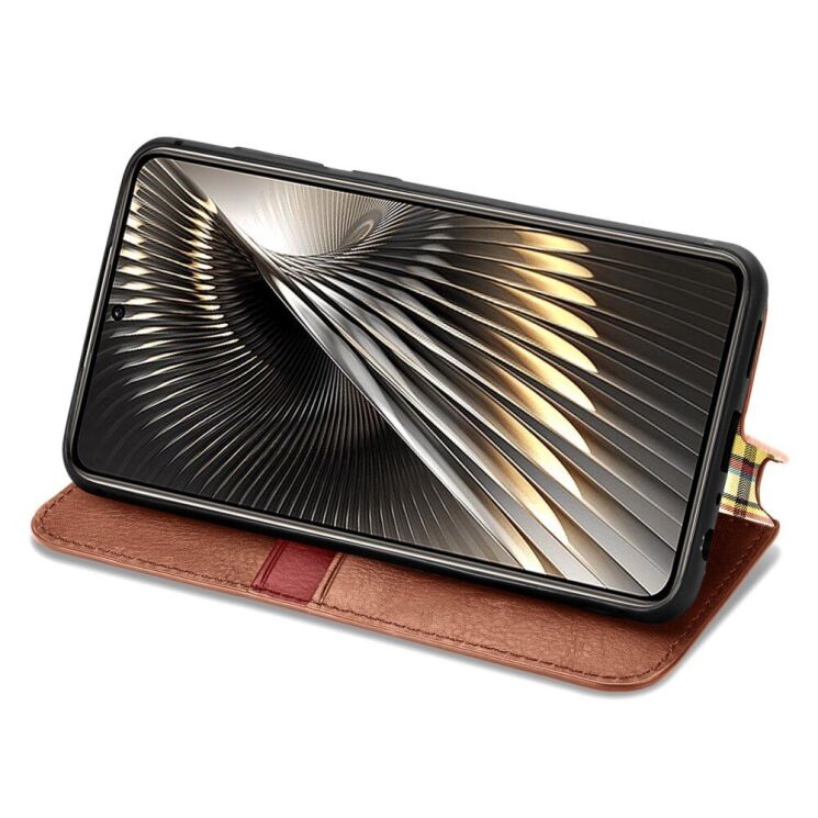 Чехол Deexe Rhombus Wallet для Xiaomi Poco F6 - Brown: фото 3 из 9