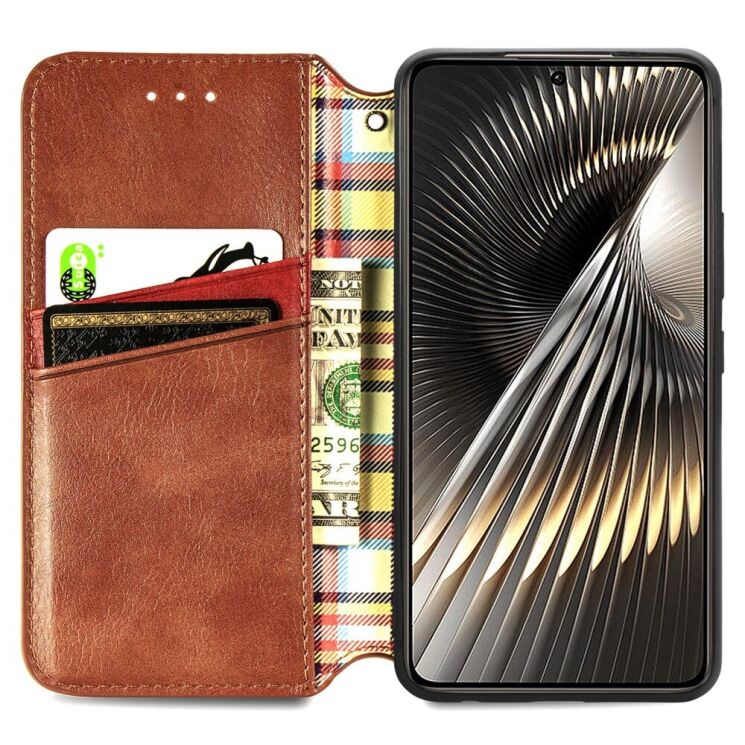 Чехол Deexe Rhombus Wallet для Xiaomi Poco F6 - Brown: фото 2 из 9