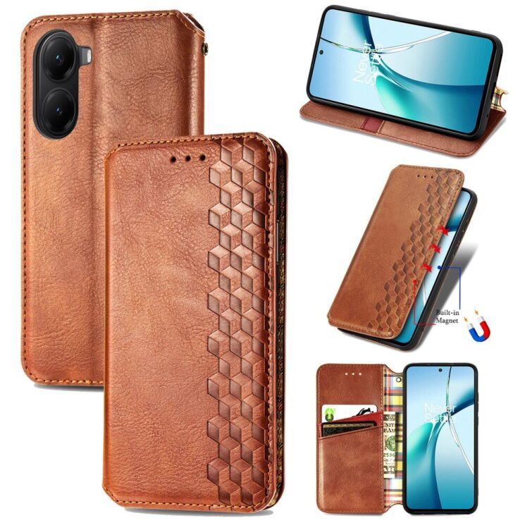 Чехол Deexe Rhombus Wallet для Xiaomi Poco X7 Pro - Brown: фото 1 из 10