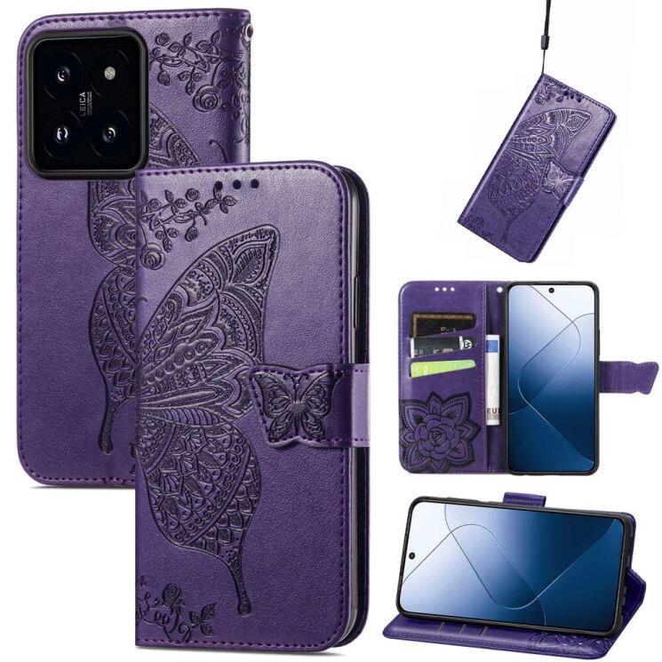 Чехол UniCase Butterfly Pattern для Xiaomi 14T Pro - Dark Purple: фото 4 из 10