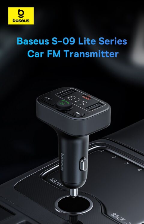 FM модулятор Baseus S-09 Lite Series (C10762300113-00) - Black: фото 4 из 12