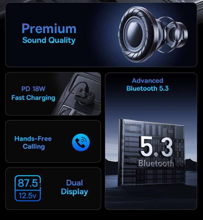 FM модулятор Baseus S-09 Lite Series (C10762300113-00) - Black: фото 5 из 12