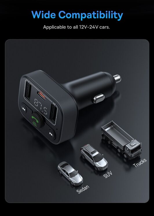 FM модулятор Baseus S-09 Lite Series (C10762300113-00) - Black: фото 8 из 12