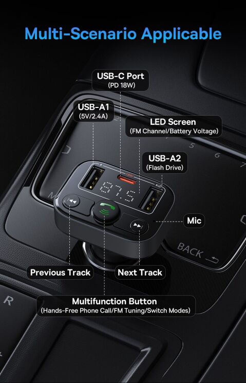 FM модулятор Baseus S-09 Lite Series (C10762300113-00) - Black: фото 10 из 12