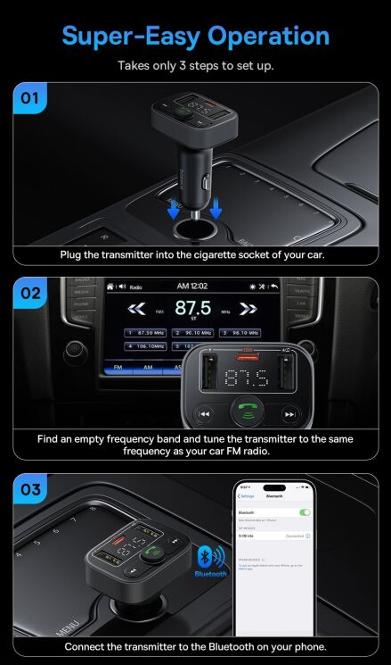 FM модулятор Baseus S-09 Lite Series (C10762300113-00) - Black: фото 9 из 12
