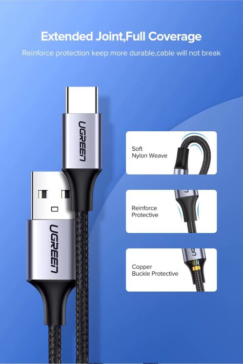 Кабель UGREEN US288 USB to Type-C (3A, 0.5m) 60130 - White: фото 6 из 16
