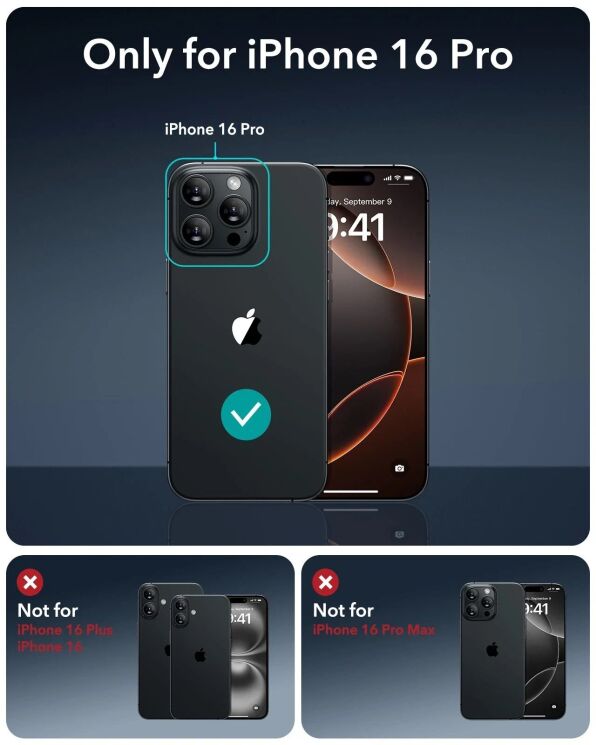 Комплект защитных стекол ESR Screen Protector Set для Apple iPhone 16 Pro: фото 3 из 8