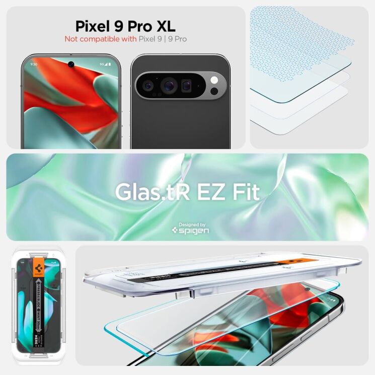 Комплект защитных стекол Spigen (SGP) GLAS.tR EZ Fit Sensor Protected для Google Pixel 9 Pro XL: фото 9 из 14