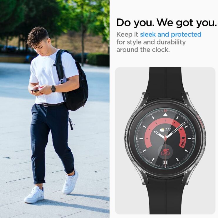 Пластиковий чохол Spigen (SGP) Thin Fit Glass для Samsung Galaxy Watch 5 Pro (45mm) - Crystal Clear: фото 17 з 20