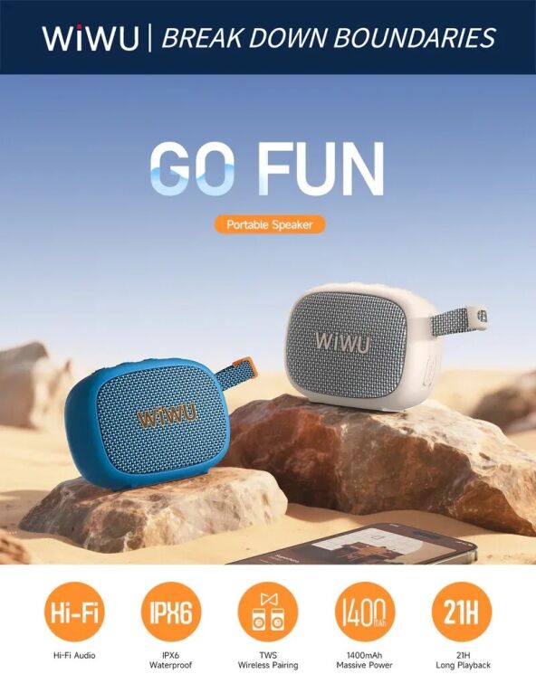 Портативная акустика WiWU H1 GO Fun - Blue (981394L) Портативная акустика WiWU H1 GO Fun - Blue: фото 5 из 7