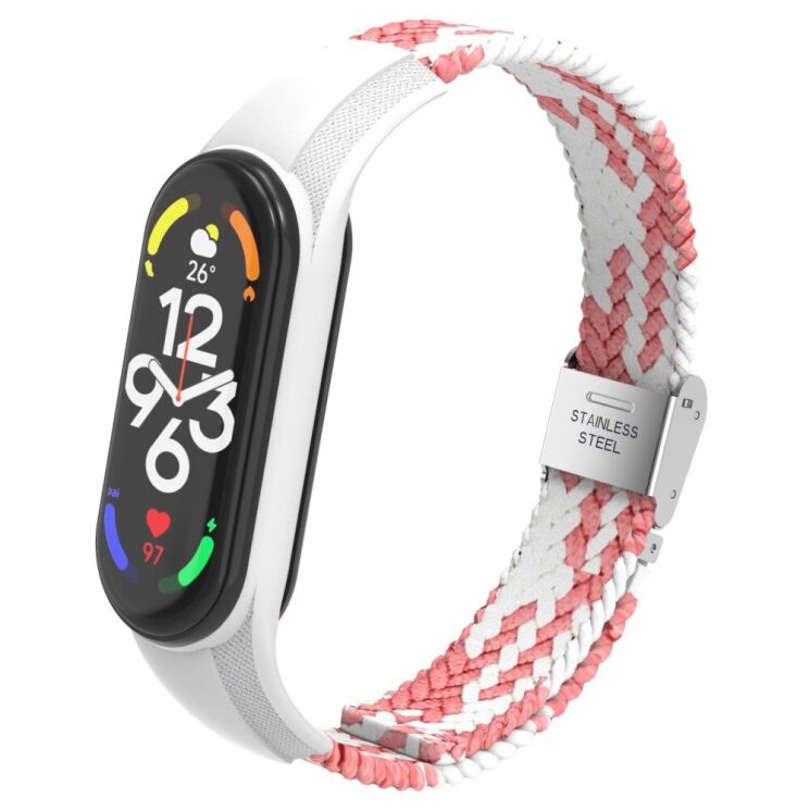 Ремешок Deexe Nylon Strap для Xiaomi Mi Band 7 - White / Pink: фото 5 из 5