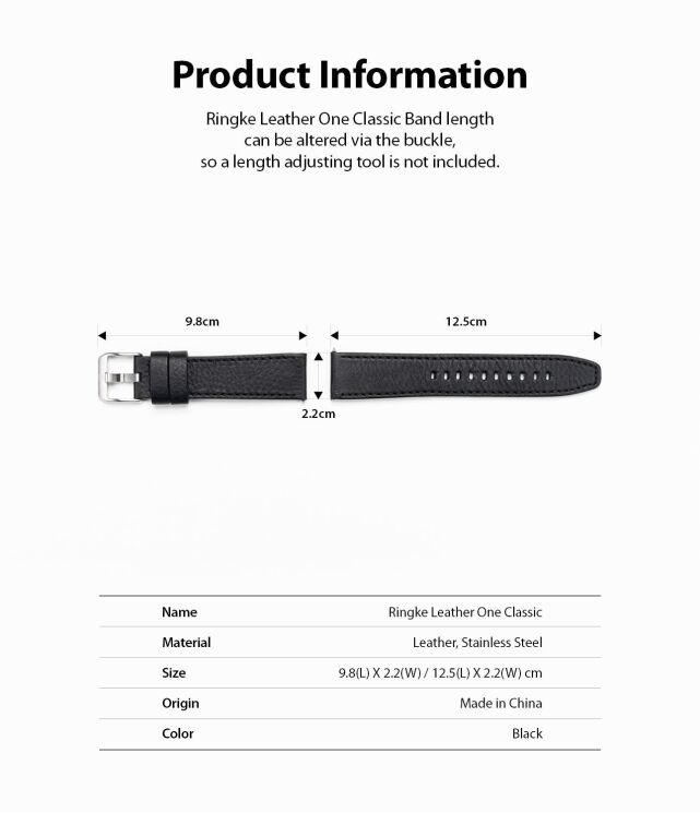 Ремінець Ringke Leather One Classic для годинників з шириною кріплення 22мм (8809758103122) - Black: фото 13 з 13