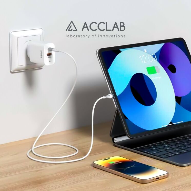 Мережевий зарядний пристрій ACCLAB&nbsp;AL-TC452 PD45W + QC4.0 (USB + Type-C) - White: фото 4 з 8
