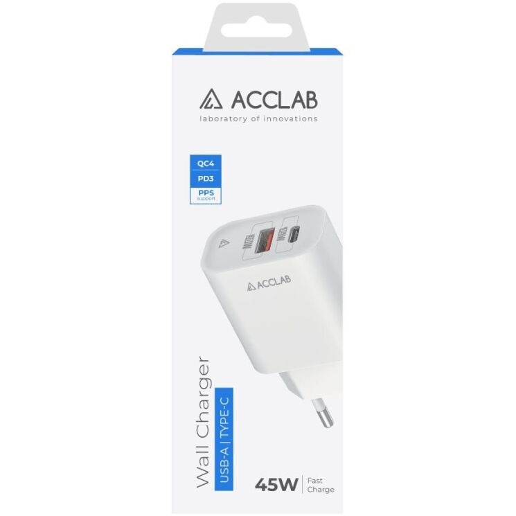 Мережевий зарядний пристрій ACCLAB&nbsp;AL-TC452 PD45W + QC4.0 (USB + Type-C) - White: фото 2 з 8