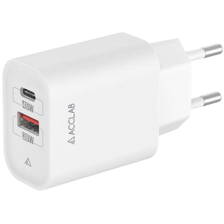 Мережевий зарядний пристрій ACCLAB&nbsp;AL-TC452 PD45W + QC4.0 (USB + Type-C) - White: фото 1 з 8