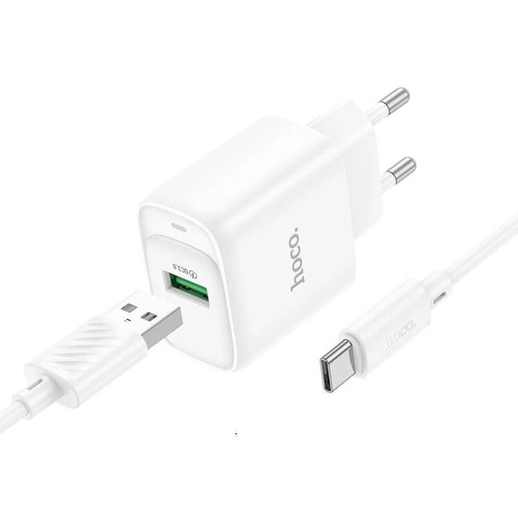 Сетевое зарядное устройство Hoco C140A Smart QC3.0 (18W, 3A) + кабель USB to Type-C - White: фото 1 из 5