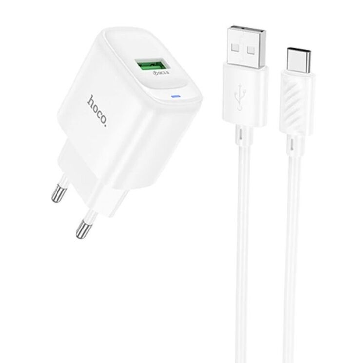 Сетевое зарядное устройство Hoco C140A Smart QC3.0 (18W, 3A) + кабель USB to Type-C - White: фото 2 из 5