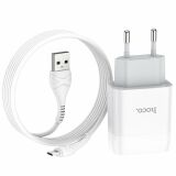 Мережевий зарядний пристрій Hoco C73A (2USB, 2.4A) + кабель microUSB - White (141622W)
