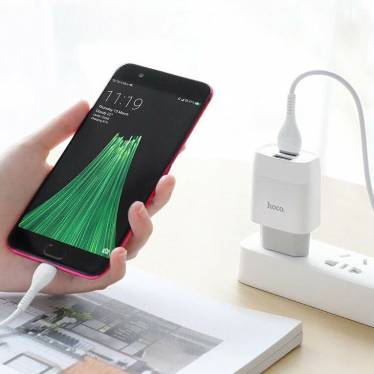 Мережевий зарядний пристрій Hoco C73A (2USB, 2.4A) + кабель microUSB - White: фото 6 з 6