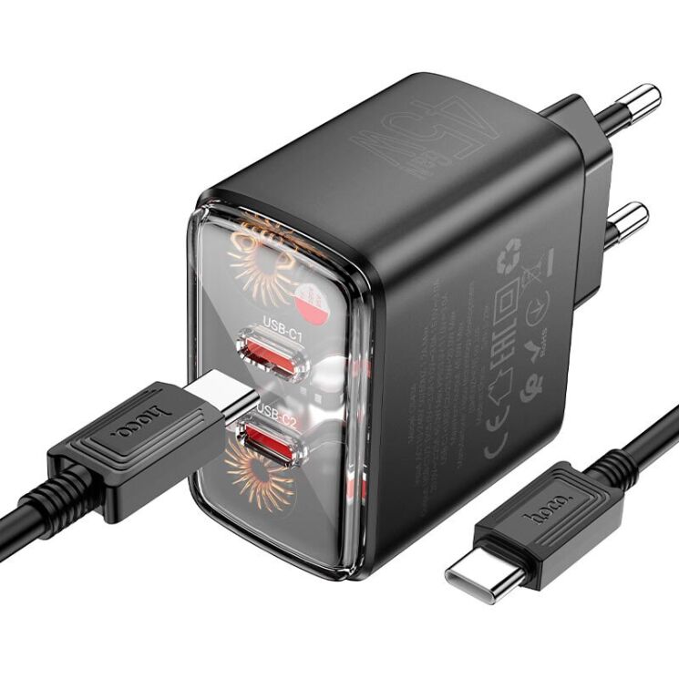 Сетевое зарядное устройство Hoco CS43A 45W (2C) + кабель Type-C to Type-C - Black: фото 2 из 9