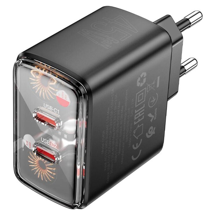 Сетевое зарядное устройство Hoco CS43A 45W (2C) + кабель Type-C to Type-C - Black: фото 3 из 9