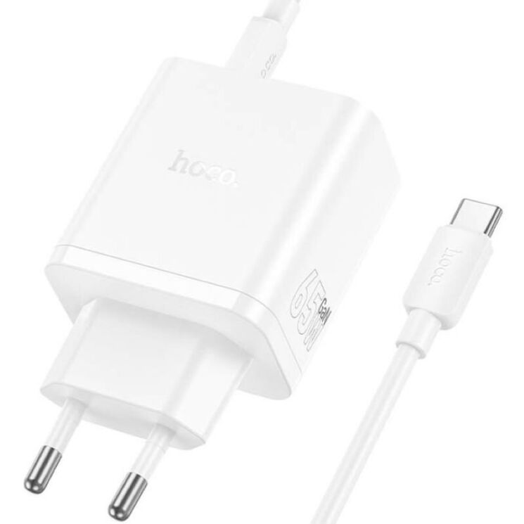 Мережевий зарядний пристрій Hoco N51 PD65W (USB + 2Type-C) + кабель Type-C to Type-C - White: фото 2 з 4
